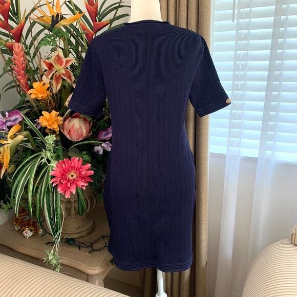 EUC Zara Knit Mini Dress with Gold Buttons in Navy Blue Women's XL - Picture 6 of 11